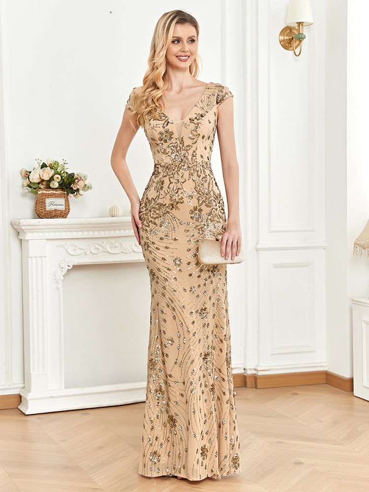 Champagne and Gold Evening Dress # 347 6A - BU Boutique